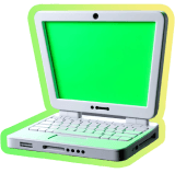 A laptop with a green screen, like from a cartoon.